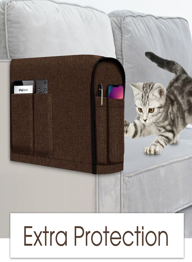 Joywell Linen Armrest Covers for Living Room Anti-Slip Sofa Arm Protector for Dogs, Cats, Armchair Slipcover for Recliner with 4 Pockets for TV Remote Control, Phone, Set of 2, Dark Brown - Image 4